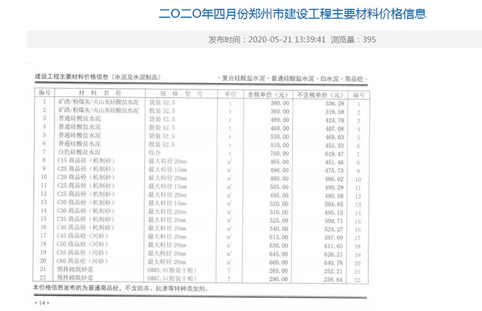 2020年4月信息價(jià)